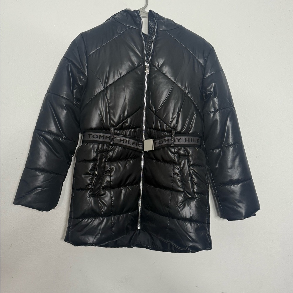 Tommy Hilfiger Kids Black Puffer Coat with Belt size 12/14